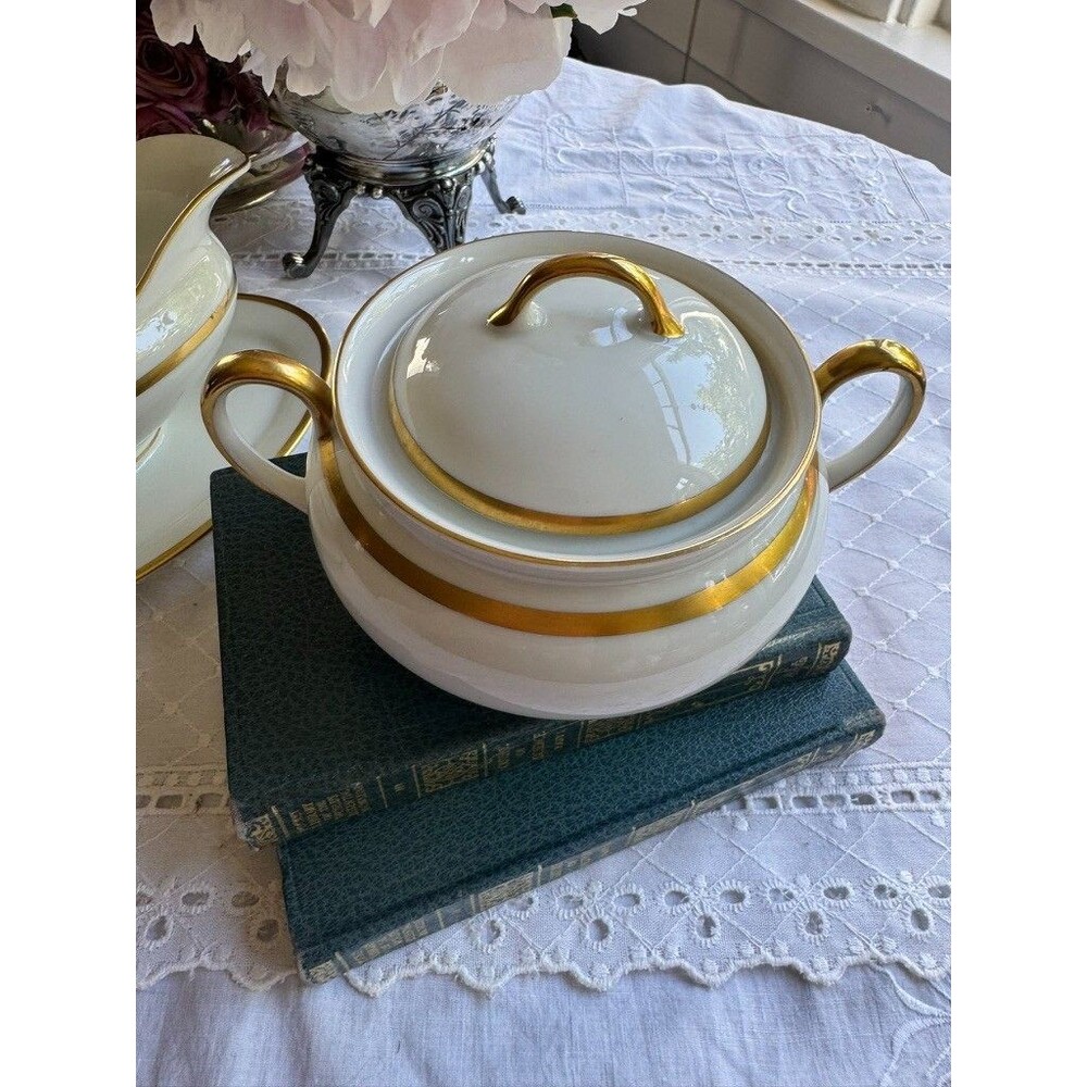 Vintage Schönwald Bavaria EAMAG Empire Porcelain GOLD rim Sugar Bowl Covered Lid - Picture 14 of 16